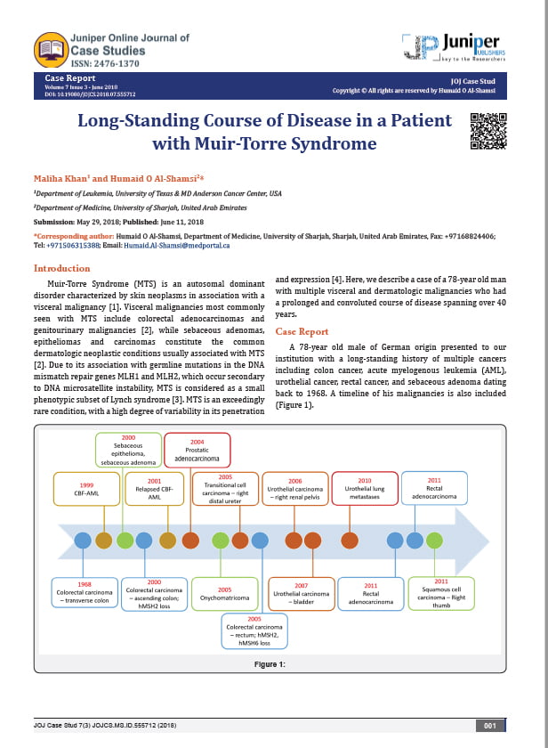 Long standing course disease in Muir-Torre syndrome By Humaid Alshamsi Alzahra oncology and GI center Dubai UAE June 2018