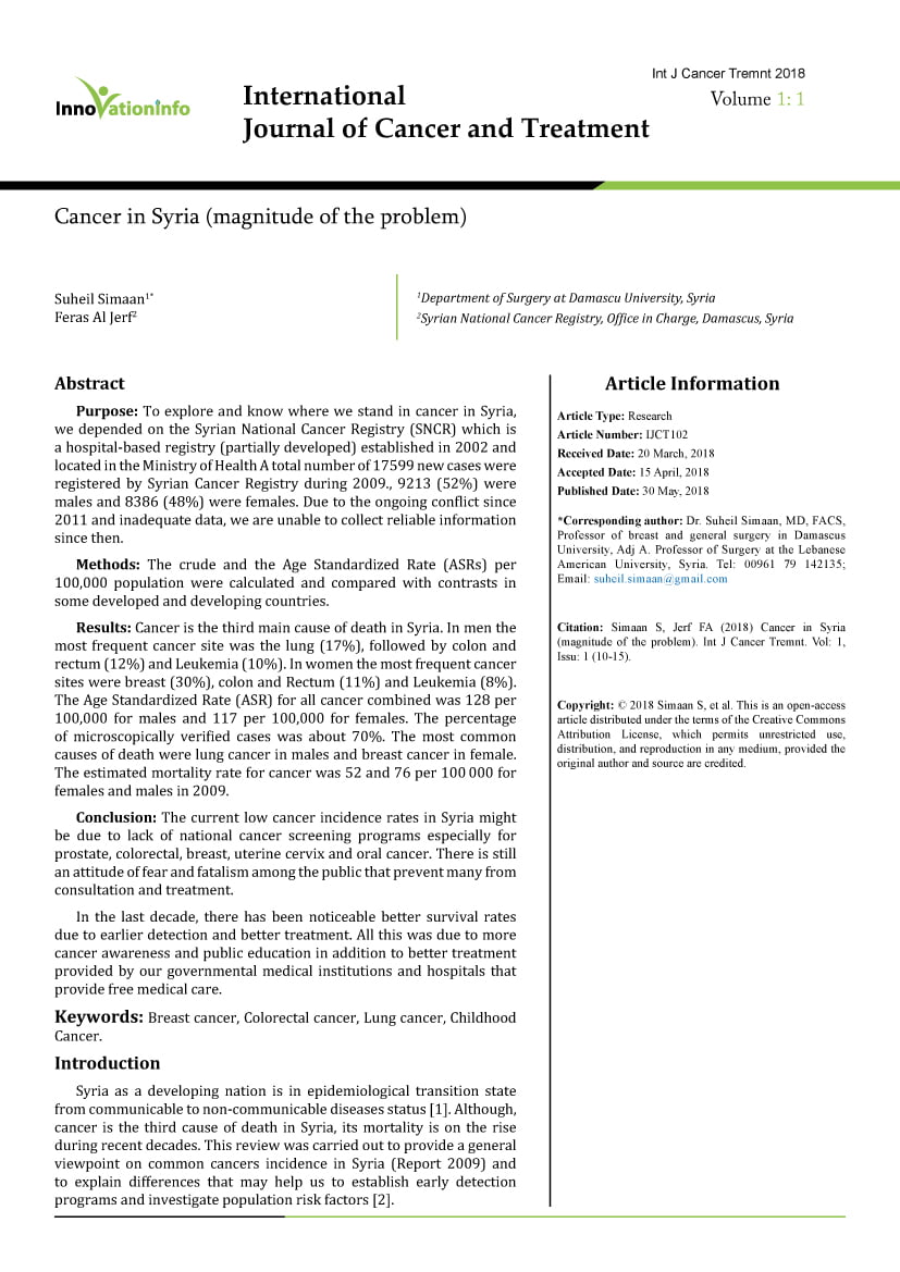 International Journal of Cancer and Treatment